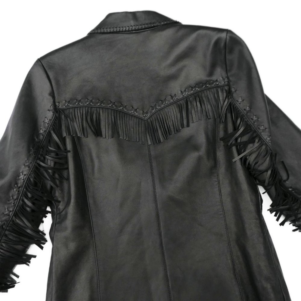 WeSTeRN Cripple Creek Genuine Leather Jacket Coat Fringe Black Silver Buttons